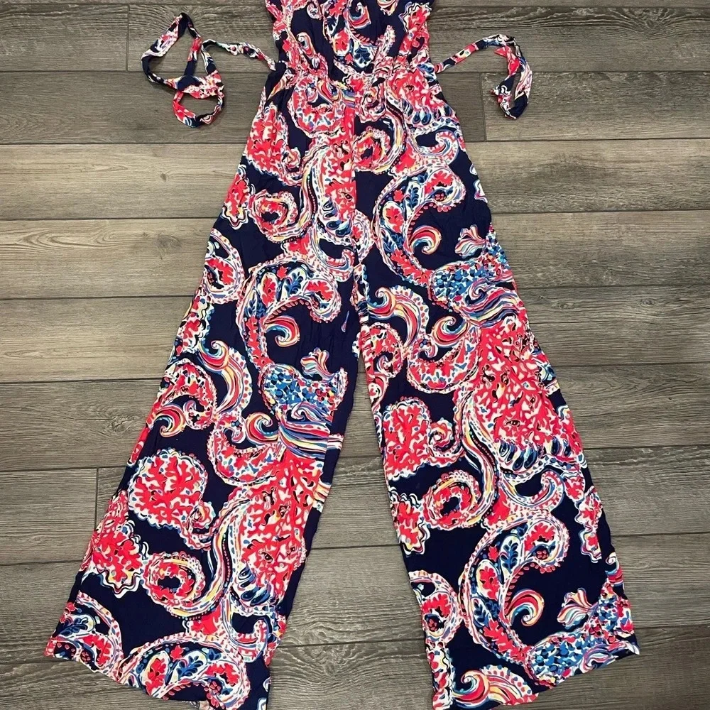 Lilly Pulitzer Jumpsuit XSmall Halibut FARRAH Strapless Wide Leg Pants Strapless